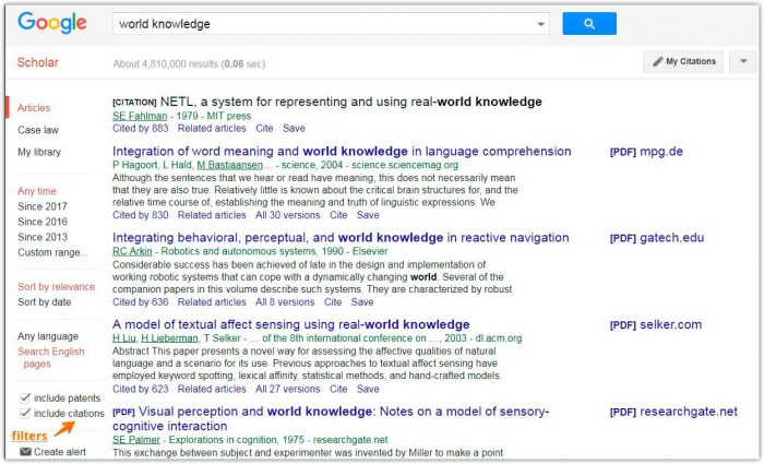 Google scholar tool and searching useful publications